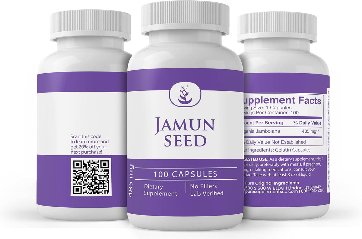 PURE ORIGINAL INGREDIENTS Jamun Seed Capsules (100 Capsules) Always Pure, No Additives Or Fillers, Lab Verified - görsel 2