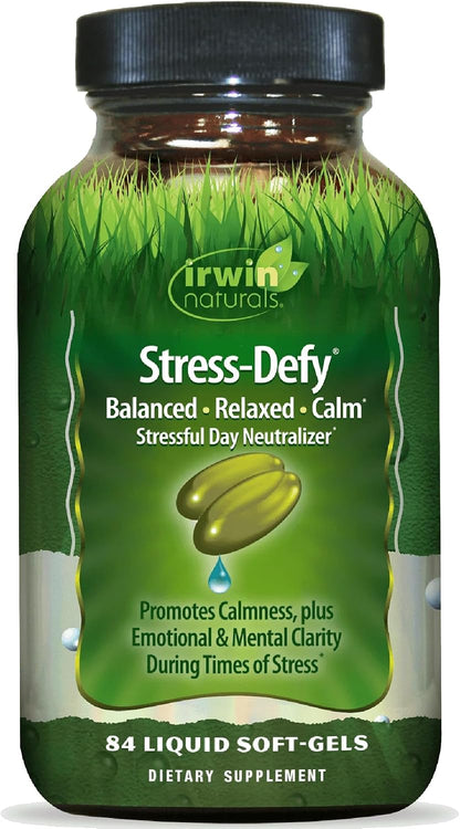 Irwin Naturals Stress-Defy Mood Support – 84 Liquid Softgels – Calm, Balance & Emotional Wellness