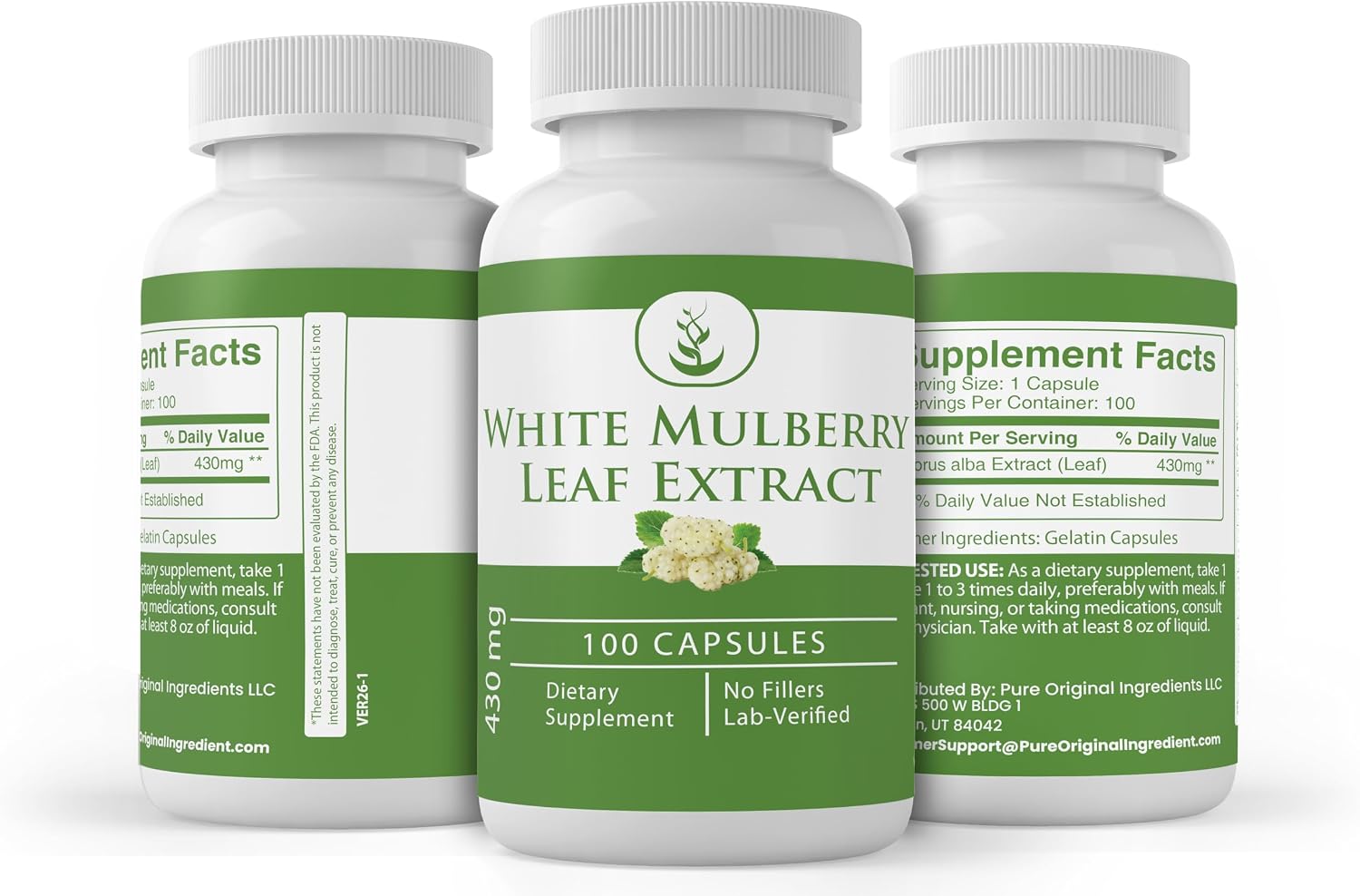 Pure Original Ingredients White Mulberry Leaf Extract - 100 Capsules - görsel 4