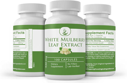 Pure Original Ingredients White Mulberry Leaf Extract - 100 Capsules
