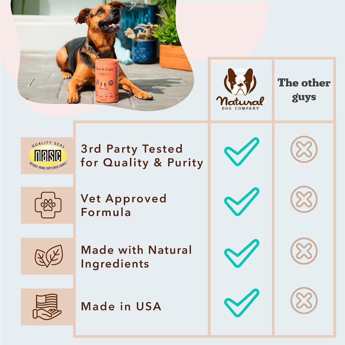 Natural Dog Company Skin & Coat Supplement Chew for Dogs – Omega 3 Salmon Oil, Biotin & Vitamin E, 180 Count - görsel 5