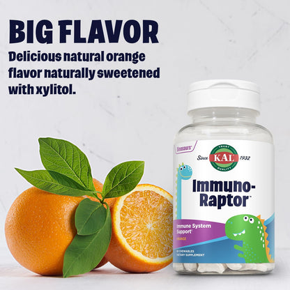 KAL ImmunoRaptor Kids Immune Support Chewables - Dinosaur Shaped Vitamin C & Zinc - 60 Chewable Tablets
