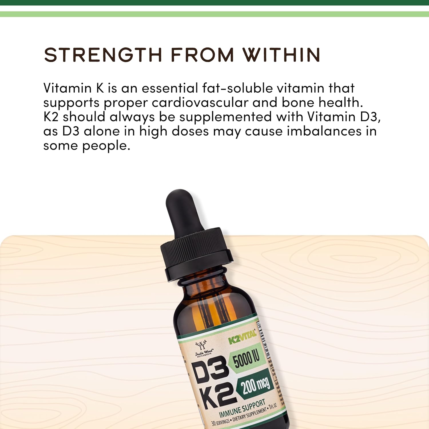 Double Wood Vitamin D3 K2 5,000 IU Liquid Drops with All-Trans K2 MK-7 - görsel 4