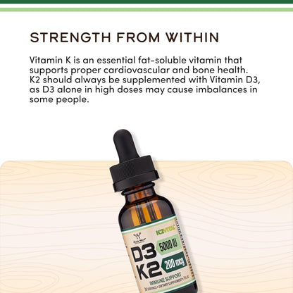 Double Wood Vitamin D3 K2 5,000 IU Liquid Drops with All-Trans K2 MK-7