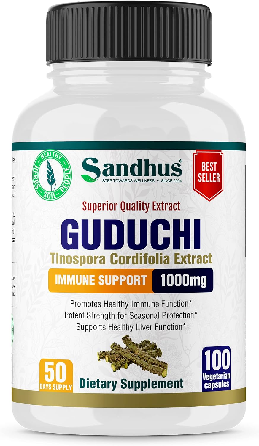 Sandhu's Guduchi (Tinospora Cordifolia) Giloy 100 Vegetarian Capsules 1000mg per Serving - görsel 1