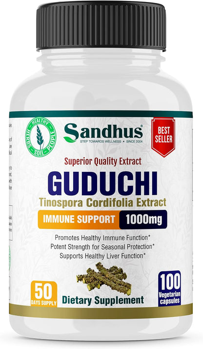 Sandhu's Guduchi (Tinospora Cordifolia) Giloy 100 Vegetarian Capsules 1000mg per Serving