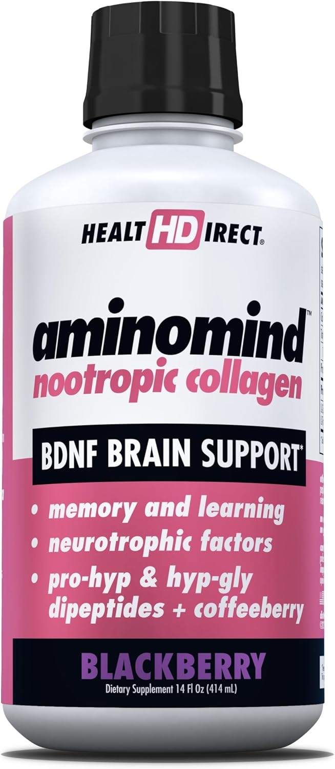 HEALTH DIRECT - AminoMind - Nootropic Collagen Supplement for Brain Health and BDNF - Pro-Hyp & Hyp-Gly Dipeptides, Coffeeberry Antioxidants - Blackberry - 414 ml (28 Servings) - görsel 1