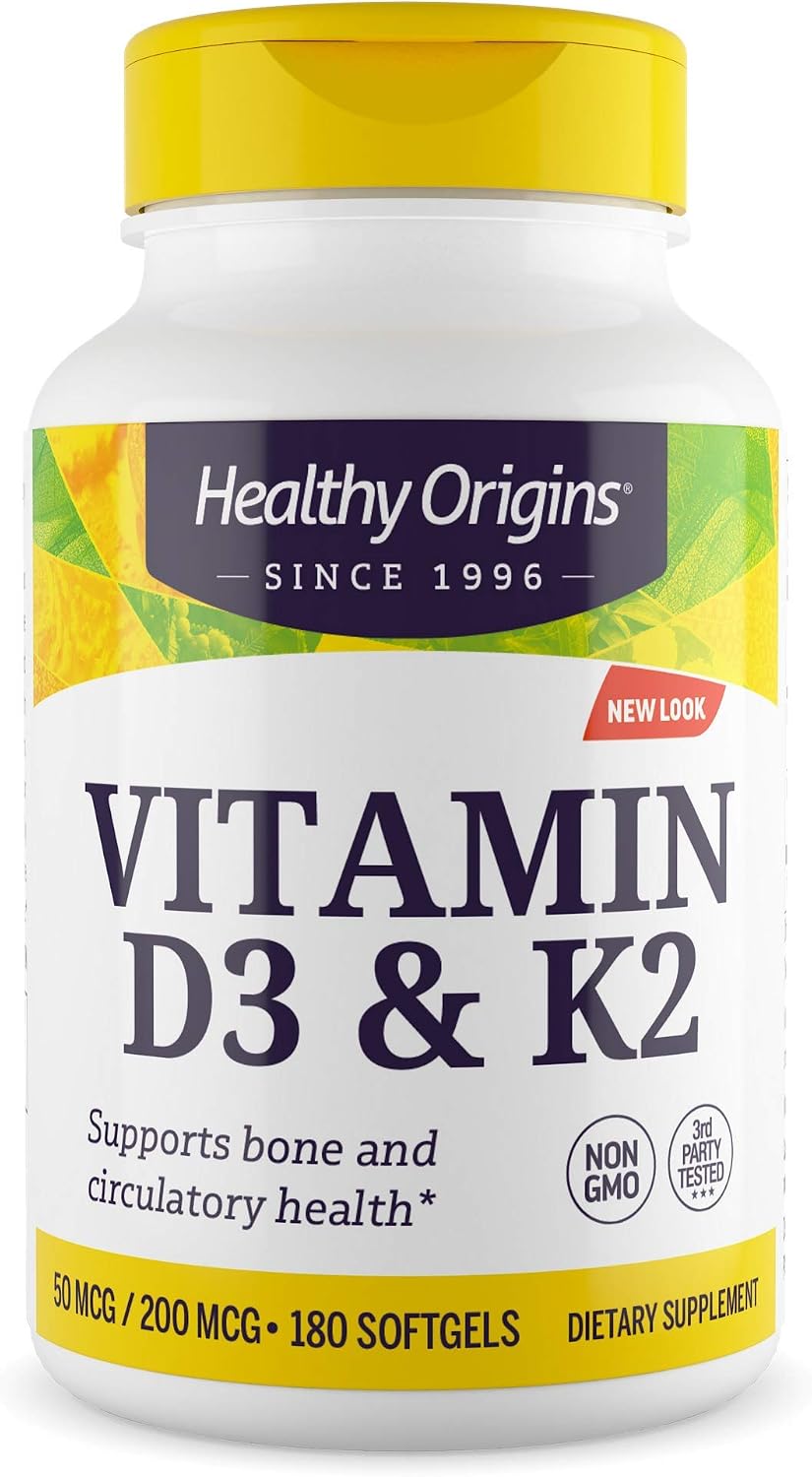 Healthy Origins Vitamin D3 2,000 IU & K2 200 mcg (MK-7) - 180 Liquid Softgels - görsel 1