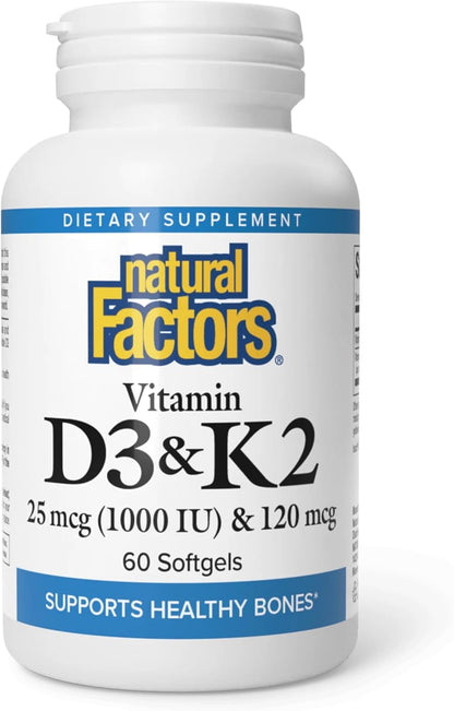 Natural Factors Vitamin D3 & K2 1000 IU/120 mcg - 60 Soft Gel Capsules