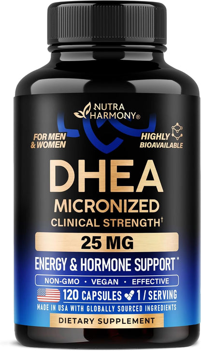 DHEA 25mg – Micronised DHEA Supplement for Hormone Balance & Energy Support – 120 Capsules