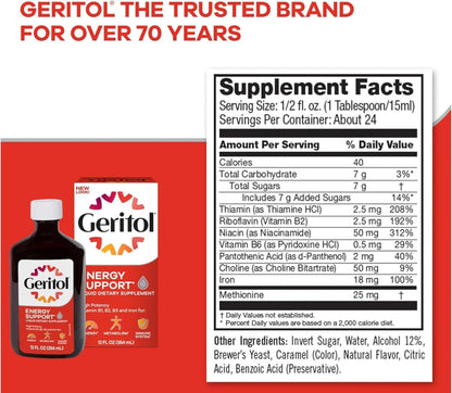 Geritol Liquid Energy Support B-Vitamins - 12 fl oz (355 ml) Pack of 4