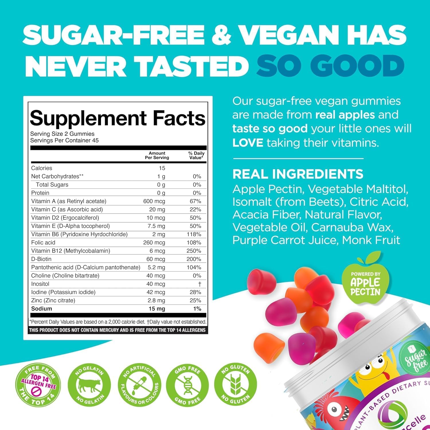 Nutracelle NUTRAMIN Sugar-Free, Allergen-Free Vegan Gummy Multivitamins for Children (90 Gummies) - görsel 2