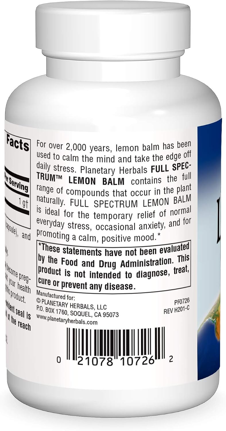 Planetary Herbals Lemon Balm Full Spectrum 500 mg, 60 Capsules - görsel 2