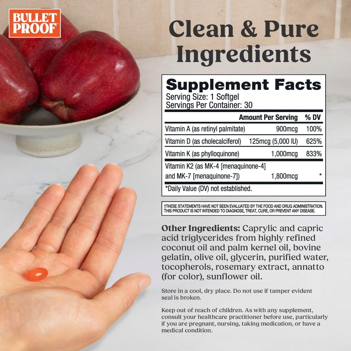 Bulletproof Vitamins A-D-K Soft gel capsule Capsules, 30 Count - görsel 2
