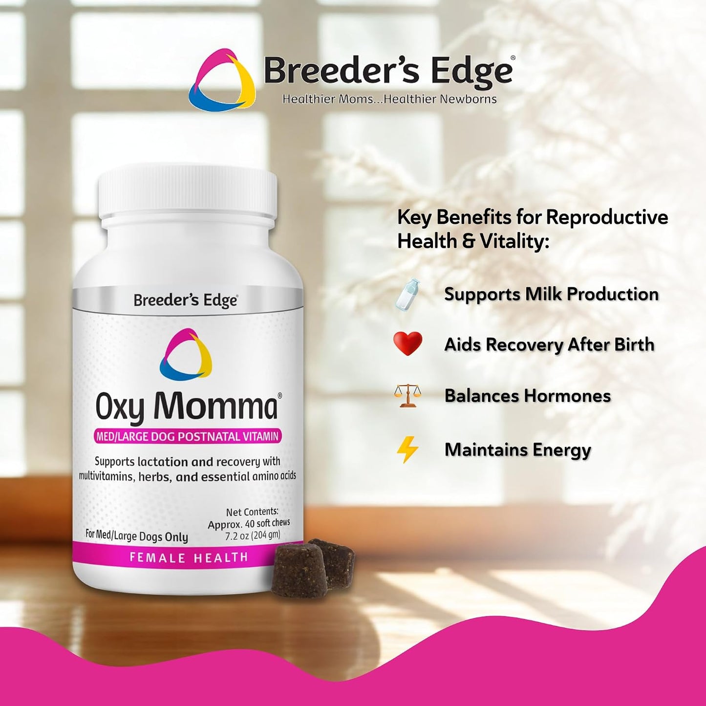 Breeder's Edge Oxy Momma Soft Chews, Postnatal Vitamin Supplement for Lactating Dogs and Cats, Supports Recovery, Hormones, and Next Pregnancy - for Medium & Large Dogs, 40ct Soft Chews - görsel 3