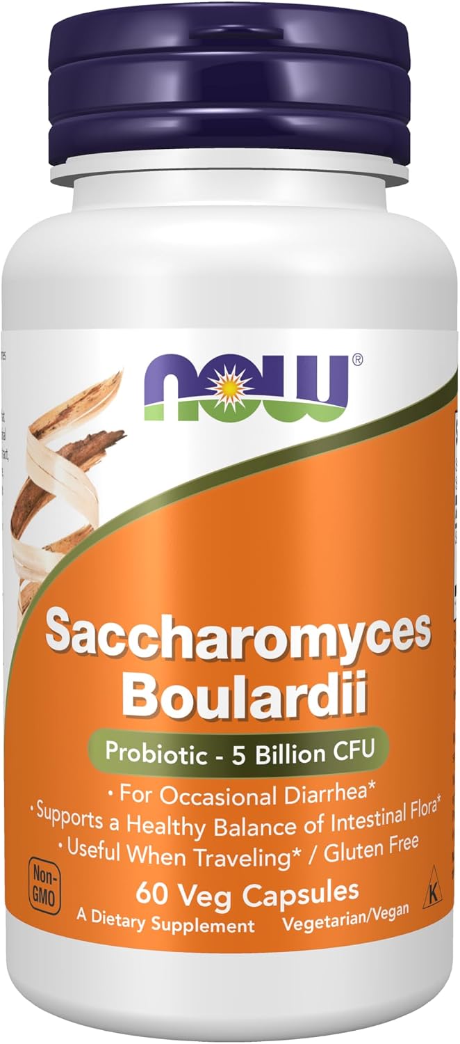 NOW Supplements, Saccharomyces Boulardii, 5 Billion CFU Probiotic, 60 Veg Capsules - görsel 1