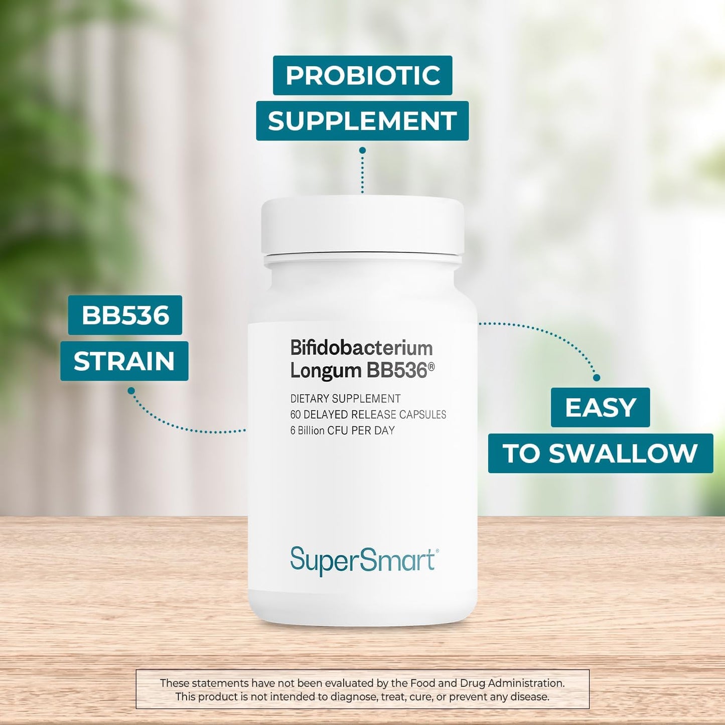 Supersmart Bifidobacterium Longum (BB536) – Probiotic & Prebiotic Supplement – 6 Billion CFU – 60 DR Capsules - görsel 3