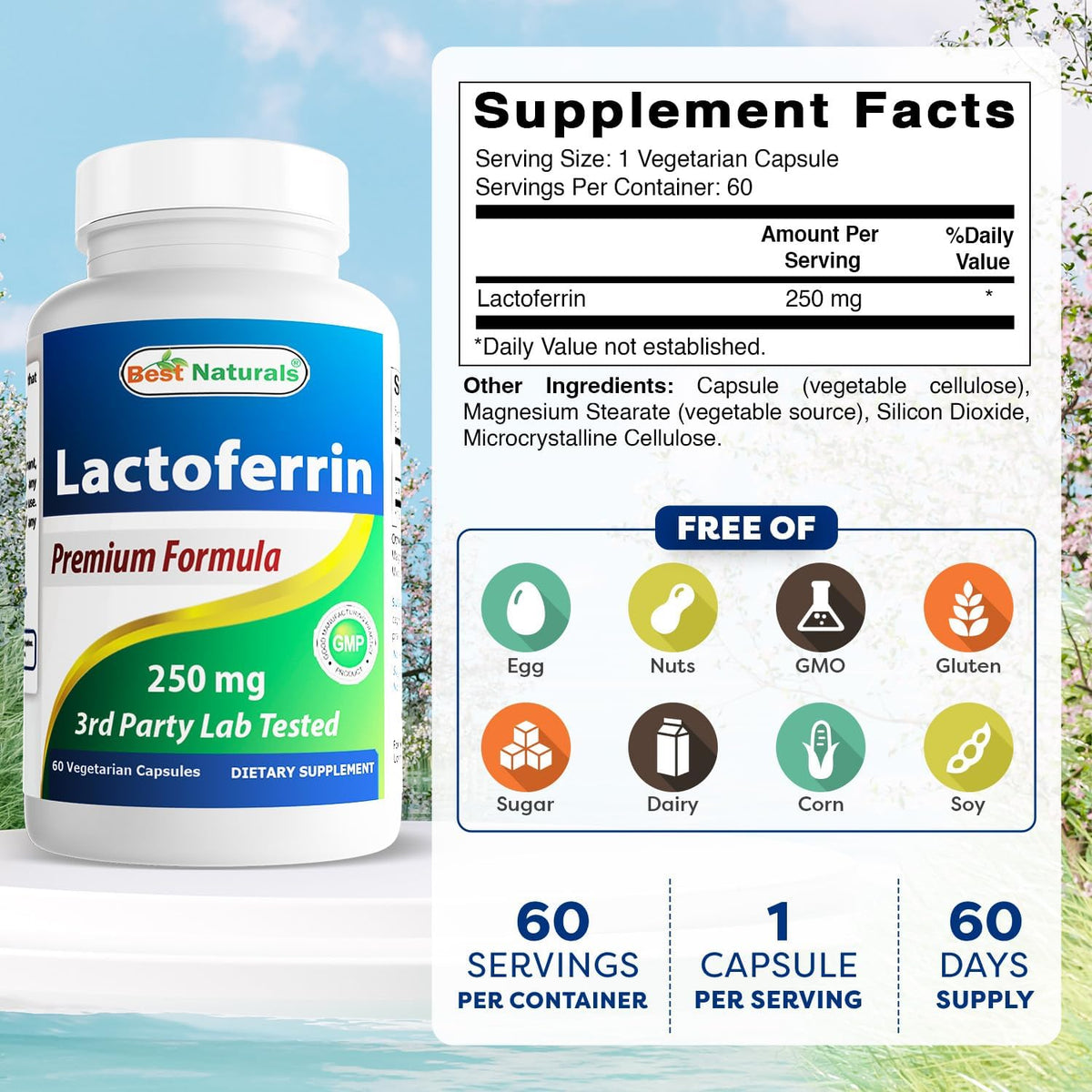 Best Naturals Lactoferrin 250 mg – 60 Vegetarian Capsules - görsel 2