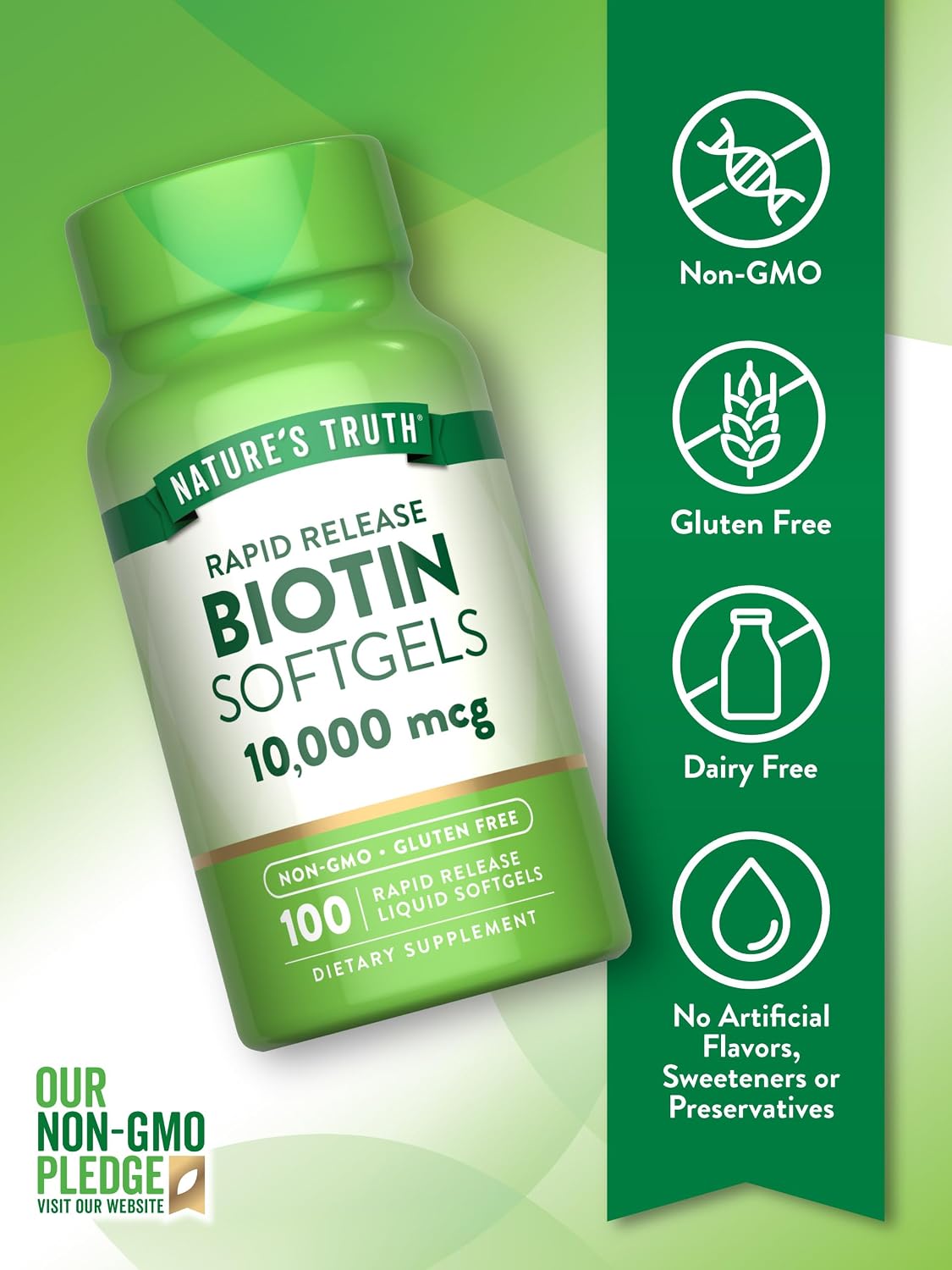 Nature's Truth Biotin 10,000mcg Rapid Release Softgels - 100 Count - görsel 3