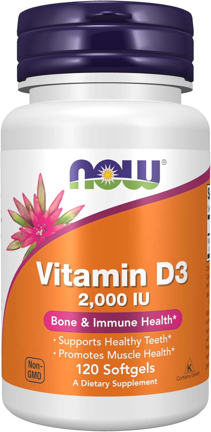 NOW Foods Vitamin D-3 2,000 IU Softgels - 120 Count - görsel 1