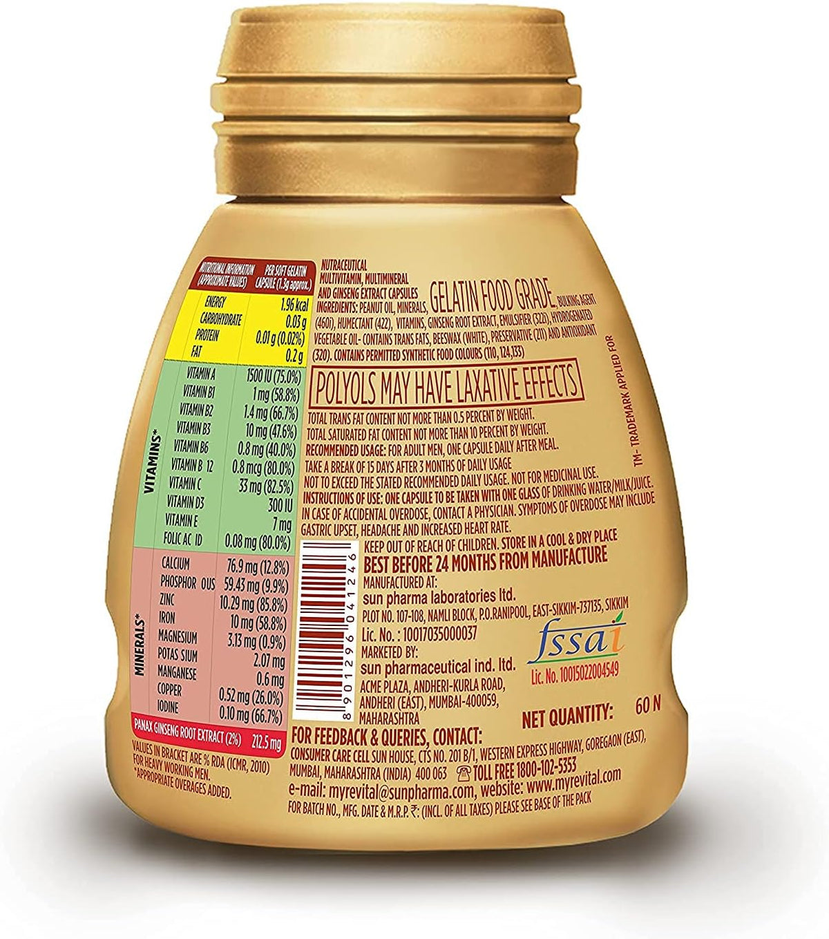 Revital H for Men Multivitamin with Natural Ginseng - 60 Capsules - görsel 2