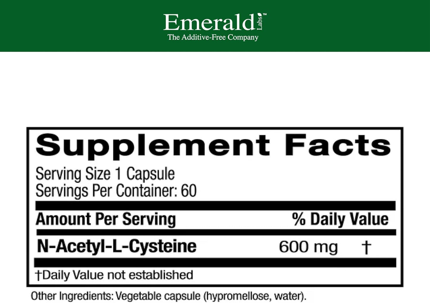 EMERALD LABS NAC 600mg – N-Acetyl-L-Cysteine Vegan Supplement (60 Capsules) - görsel 2