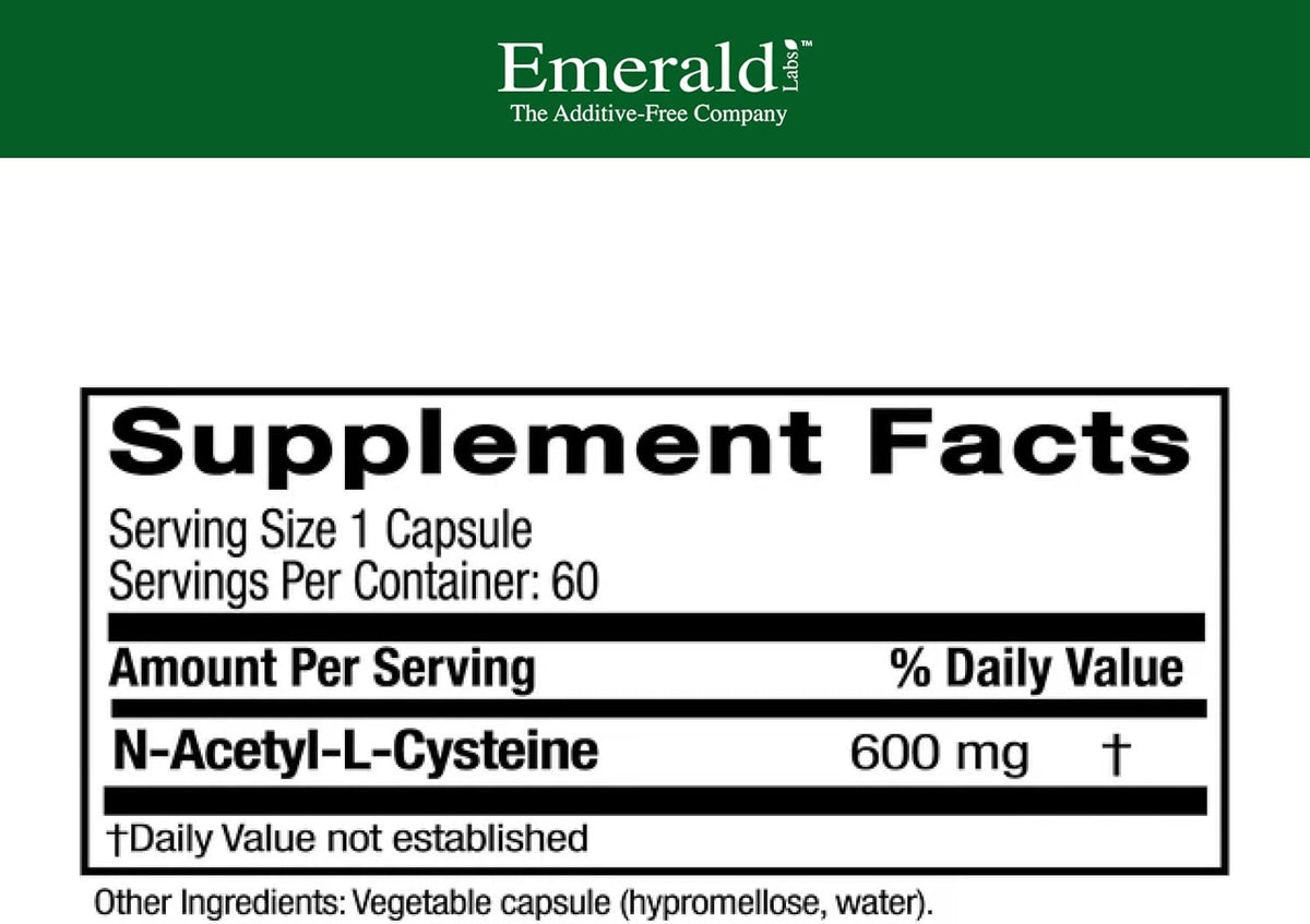 EMERALD LABS NAC 600mg – N-Acetyl-L-Cysteine Vegan Supplement (60 Capsules) - görsel 2