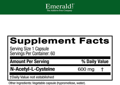 EMERALD LABS NAC 600mg – N-Acetyl-L-Cysteine Vegan Supplement (60 Capsules)