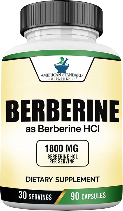 American Standard Supplements Berberine Capsules 1800mg Per Serving, 90 Vegetable Capsules