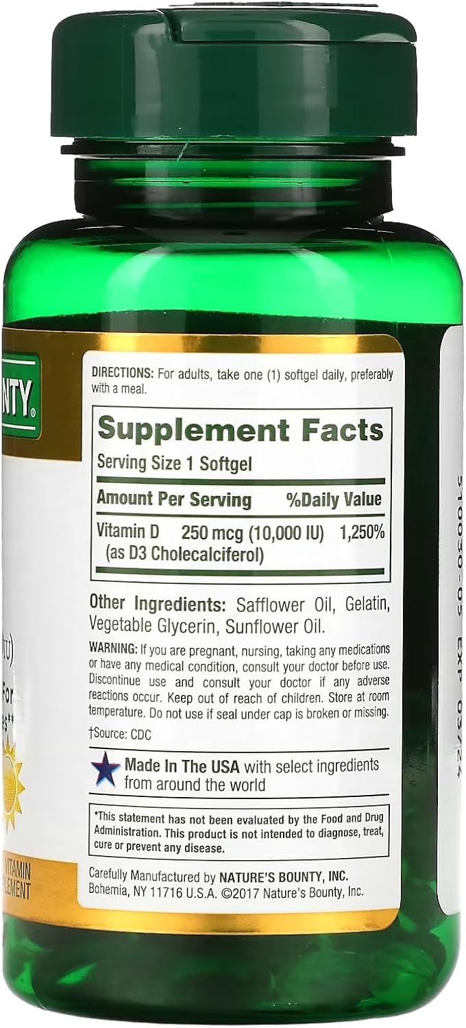 Nature's Bounty D3-10,000 IU Softgels 72 per bottle (Pack of 4) - görsel 2