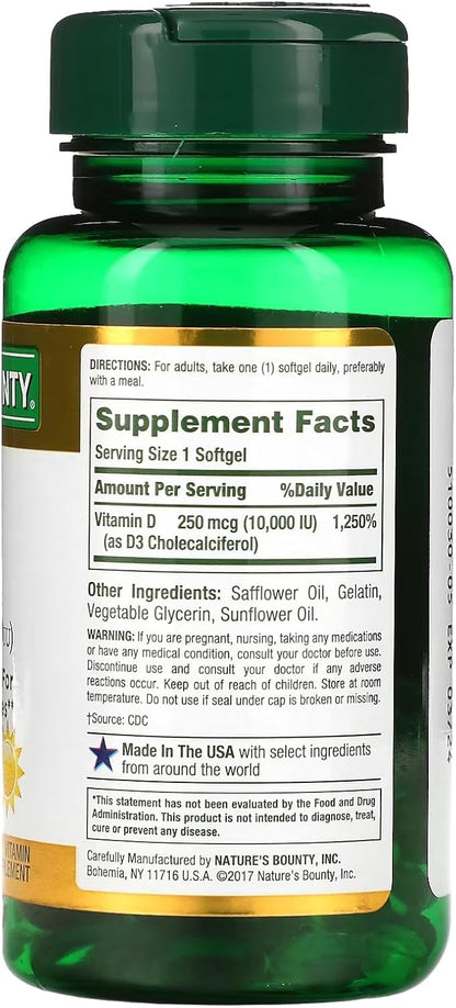 Nature's Bounty D3-10,000 IU Softgels 72 per bottle (Pack of 4)