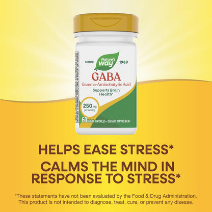 Nature's Way GABA, 250 mg, 60 Vegan Capsules - Brain Health Support