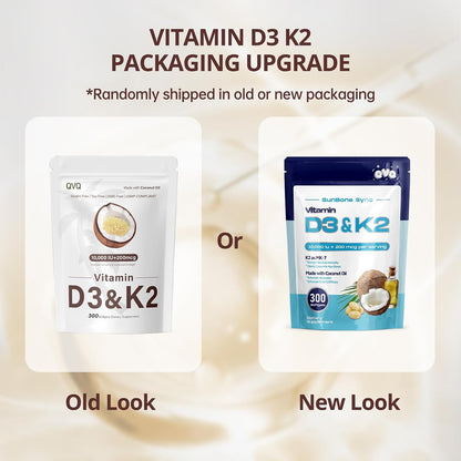 QVQ Vitamin D3 10,000 IU + K2 (MK-7) 200 mcg – Virgin Coconut Oil Soft gel capsules, 300 Count