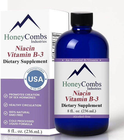 HoneyCombs Vitamin B3 Liquid Niacin Drops | Non-Flushing Niacinamide | 30 ml
