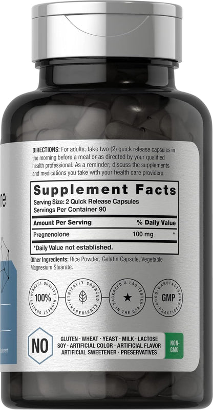 Horbäach Pregnenolone Supplement, 100 mg, 180 Quick-Release Capsules – Non-GM & Gluten-Free