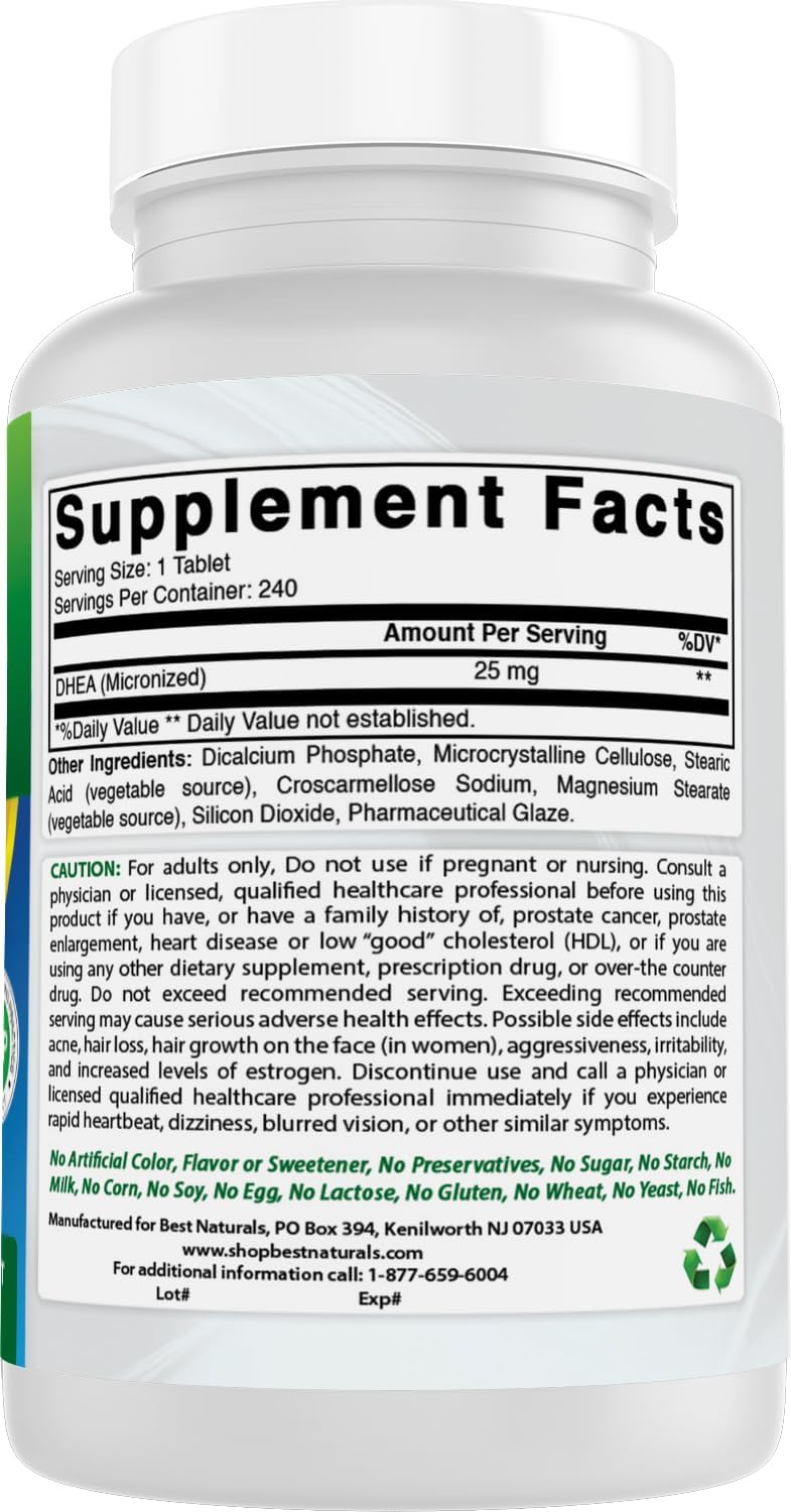 Best Naturals DHEA 25mg Supplement – Hormone Precursor – 240 Tablets - görsel 6