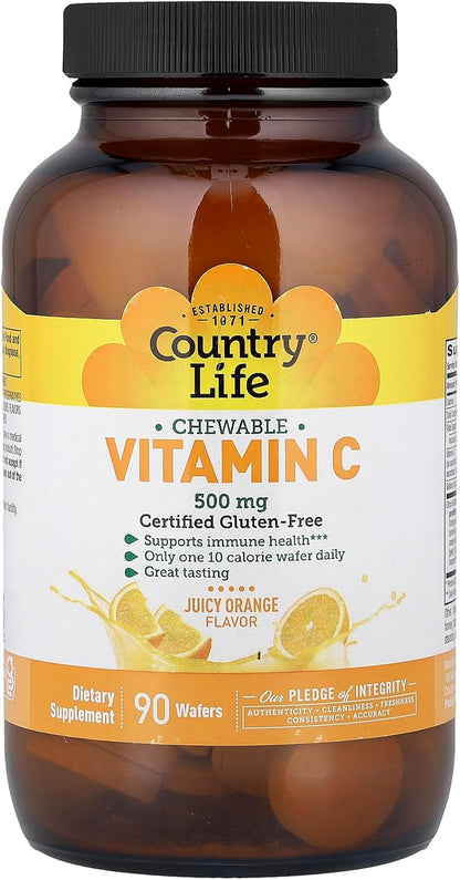 Country Life Vitamin C Wafer 500mg - Orange Juice Flavour, 90 Chewable Wafers