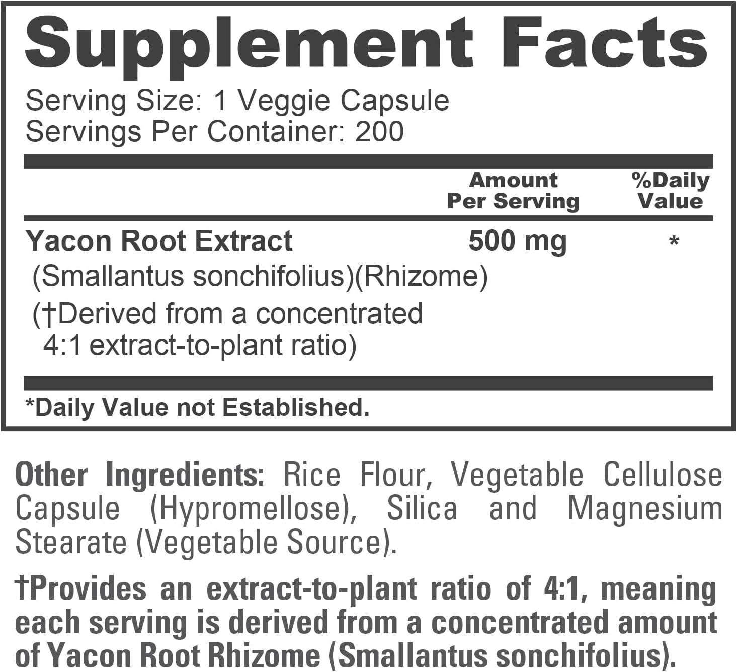 NusaPure Yacon Root Capsules, 500 mg, 200 Veg Capsules (Non-GM, Vegan) - görsel 4