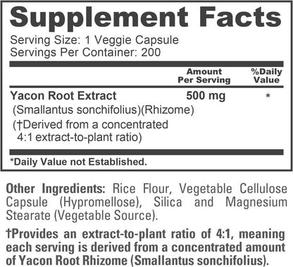 NusaPure Yacon Root Capsules, 500 mg, 200 Veg Capsules (Non-GM, Vegan)