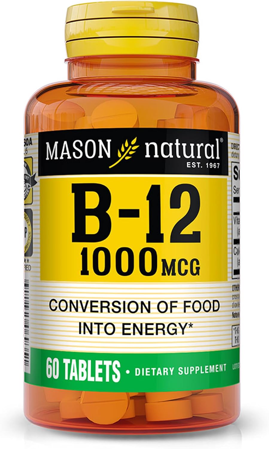 MASON NATURAL Vitamin B12 1000 mcg with Calcium – 60 Tablets - görsel 1