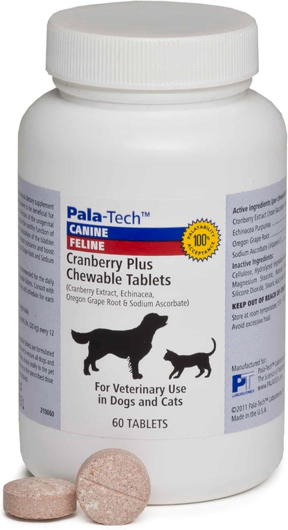 Pala Tech Cranberry Chewable Tablets for Dogs and Cats - Urinary Health Supplement (60 Chewable Tablets)