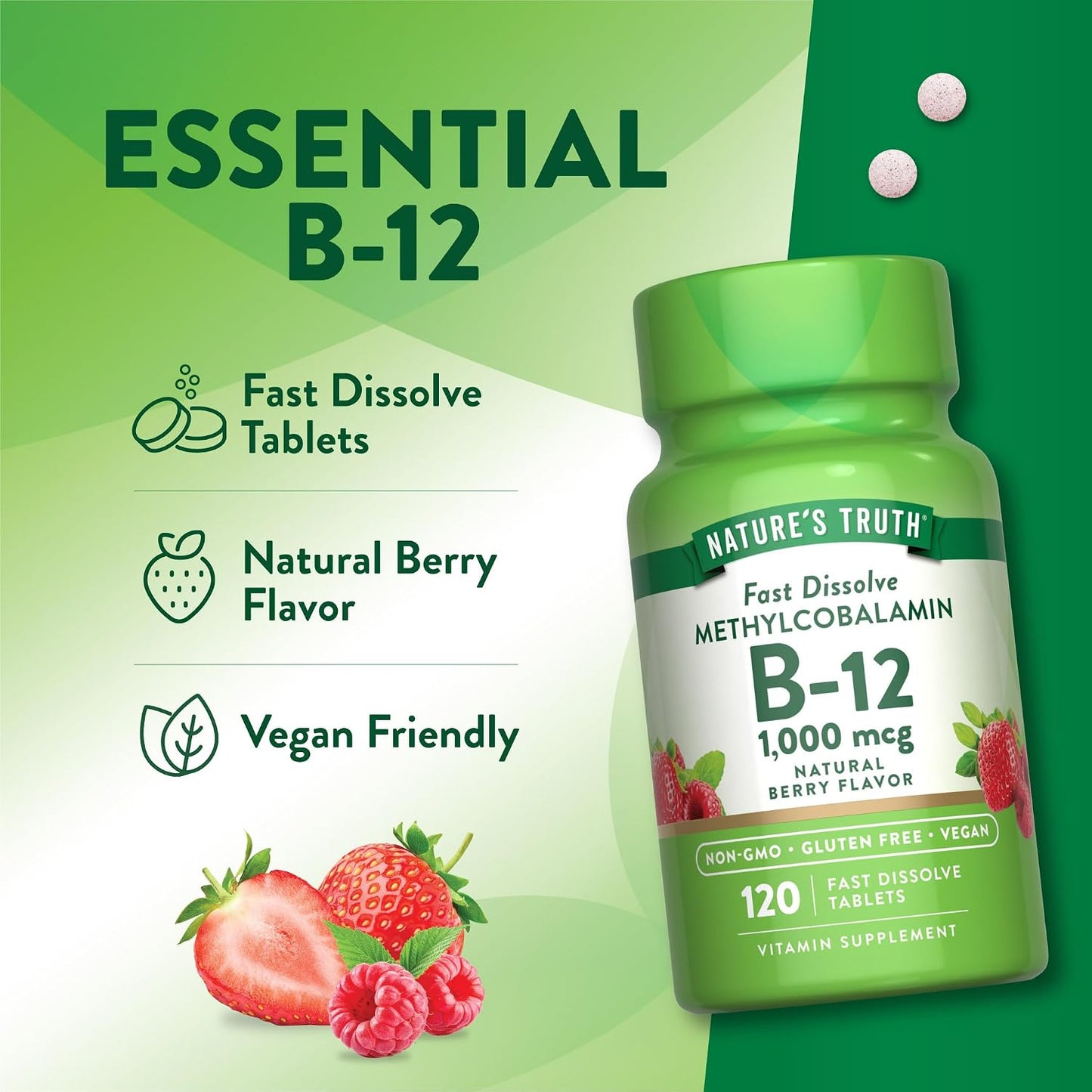 Nature's Truth B12 Vitamin Sublingual Tablets | 1000mcg | 120 Count | Vegan, Non-GM & Gluten-free - görsel 5