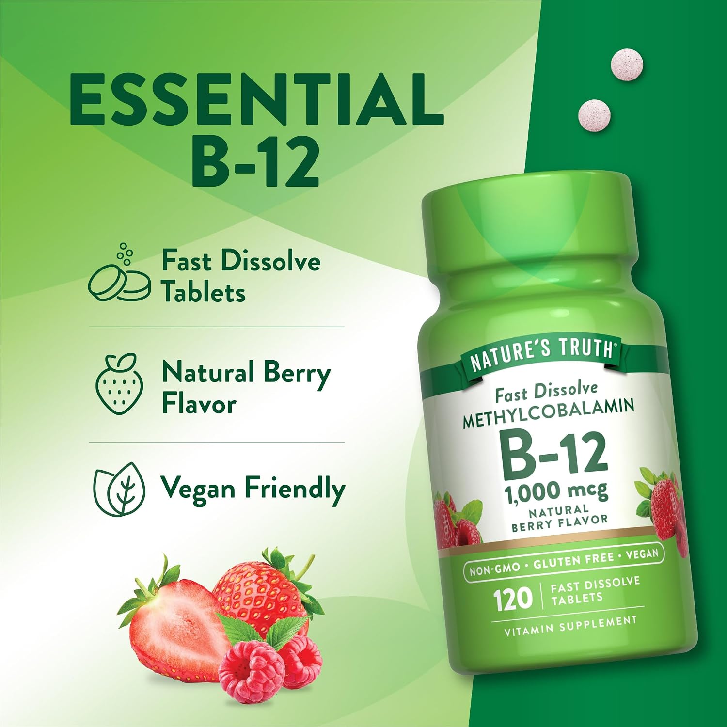 Nature's Truth B12 Vitamin Sublingual Tablets | 1000mcg | 120 Count | Vegan, Non-GM & Gluten-free - görsel 5