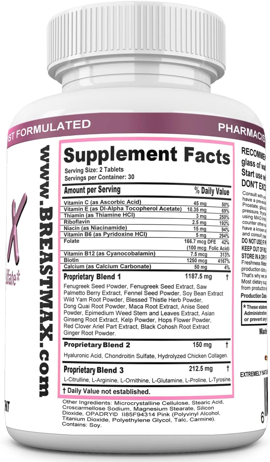 BREASTMAX Breast Enhancement Supplement – Bust Support with Multivitamins, Minerals & Herbs – 60 Tablets - görsel 6
