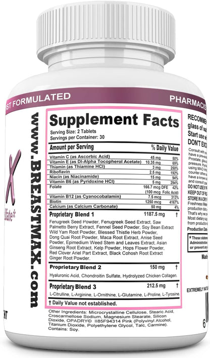 BREASTMAX Breast Enhancement Supplement – Bust Support with Multivitamins, Minerals & Herbs – 60 Tablets