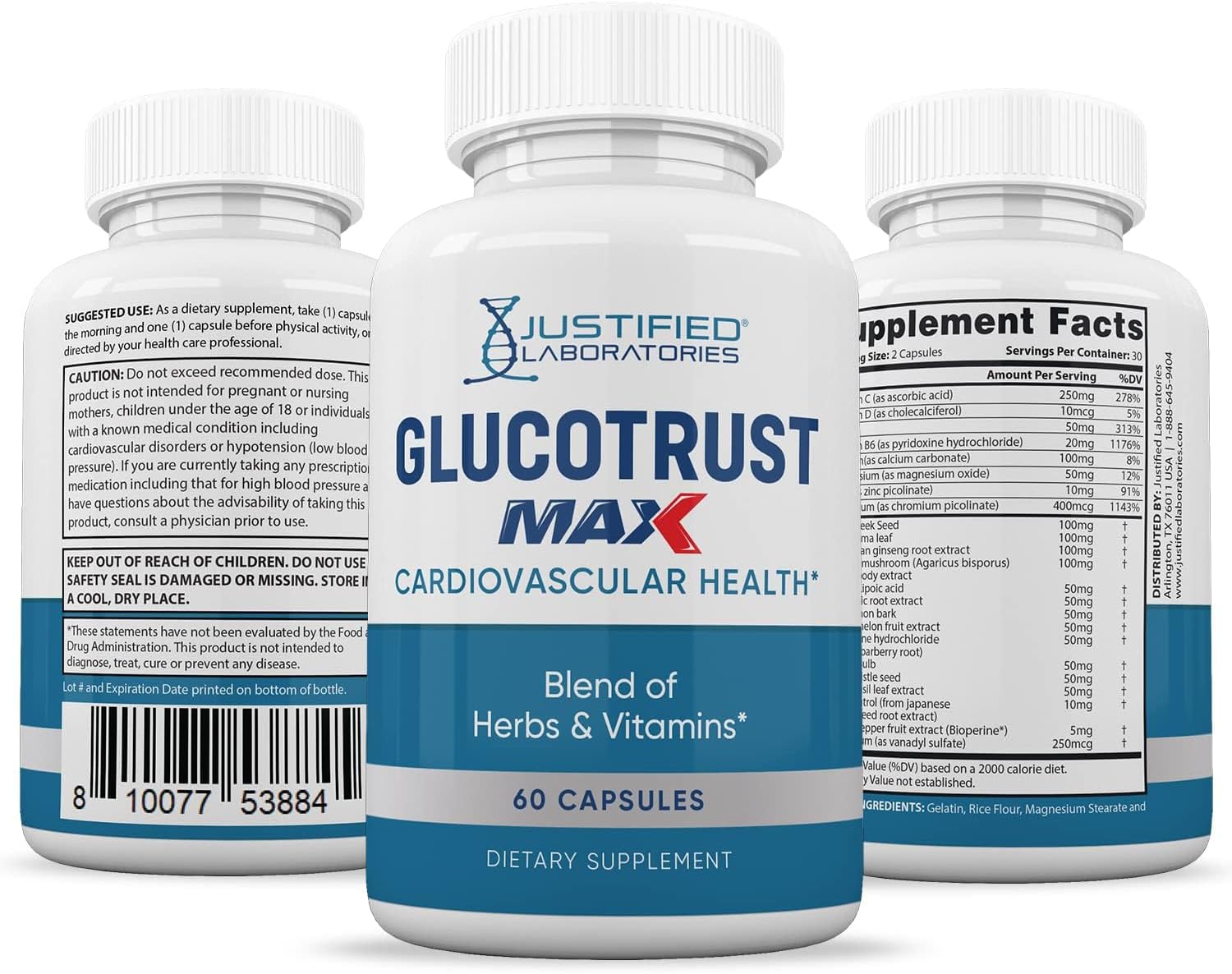 Justified Laboratories Glucotrust Max 1295mg Formula – Blood Sugar Support Supplement, 300 Capsules - görsel 6