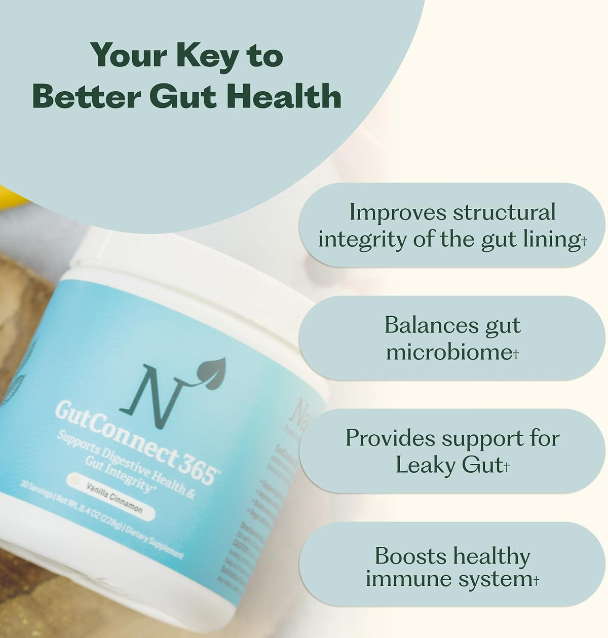 Nature M.D. GutConnect 365 – Chocolate Coconut Gut Health SuperFood Powder, 30 Servings - görsel 3