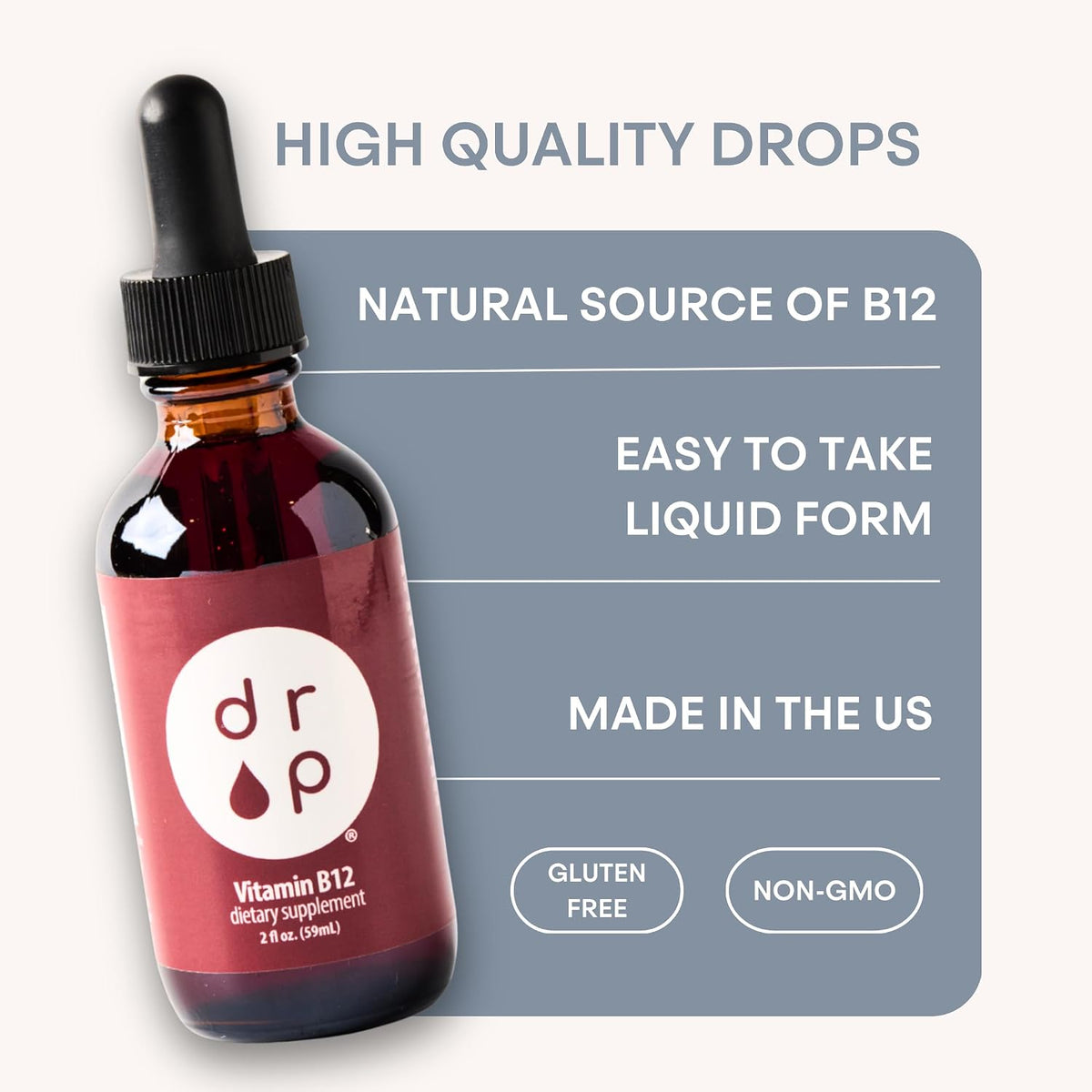 Drop Vitamin B12 Liquid Drops – 2500 µg Methylcobalamin, Sublingual, Natural Cherry, Non-GMO, Vegan, 60 ml - görsel 6