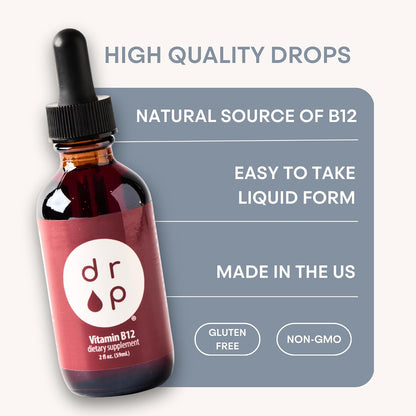 Drop Vitamin B12 Liquid Drops – 2500 µg Methylcobalamin, Sublingual, Natural Cherry, Non-GMO, Vegan, 60 ml