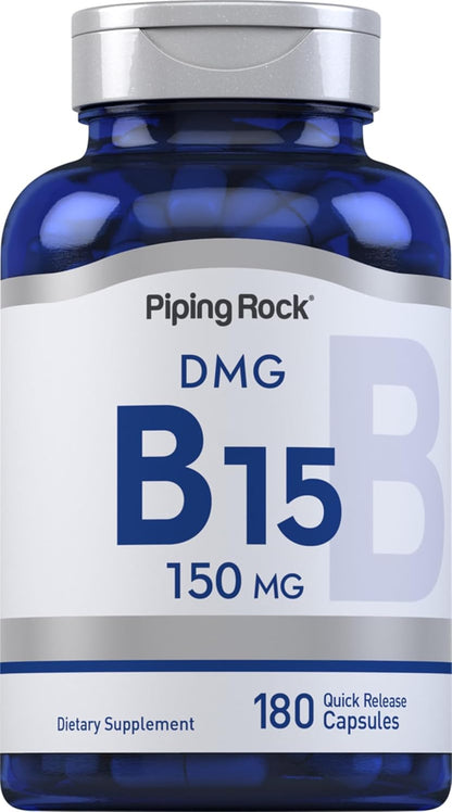 Piping Rock DMG B15 | 150 mg | 180 Capsules | Dimethylglycine HCl | Non-GMO, Gluten-free